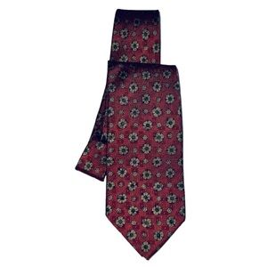 Sloans Red Burgundy Tan Floral Silk Tie 58"
× 3.25"